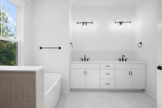 bathroom featuring vanity and a tub