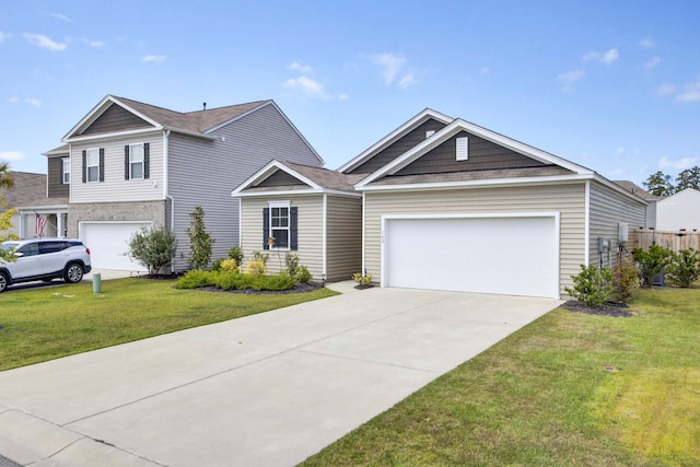 view of front facade featuring a front yard and a garage