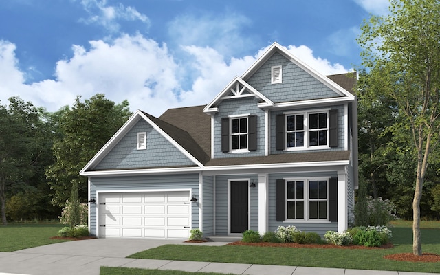 view of front of home with a garage, a front yard, and concrete driveway