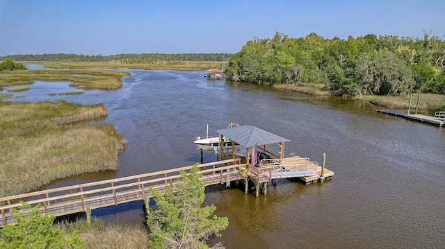 view of dock featuring a water view and boat lift