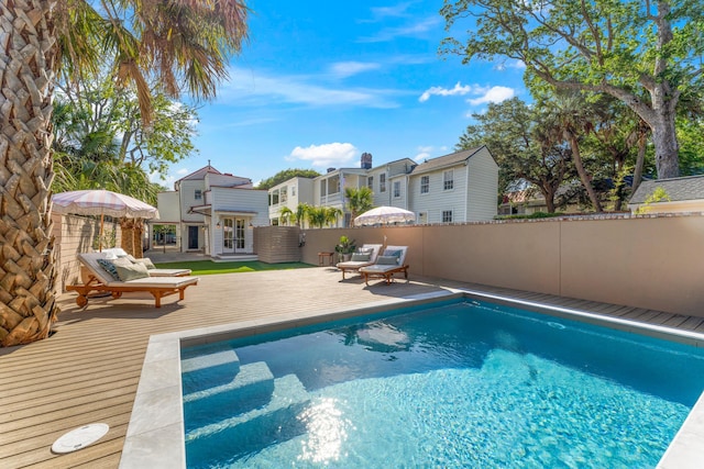 80 Smith St, Charleston, SC 29401 - view of swimming pool featuring a residential view and a wooden deck