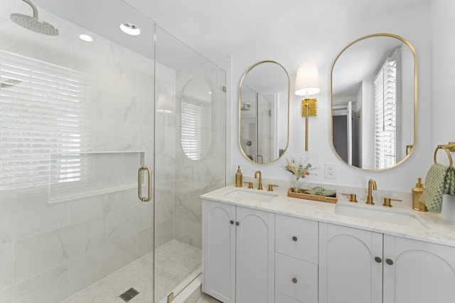 80 Smith St, Charleston, SC 29401 - bathroom with a shower stall and double vanity