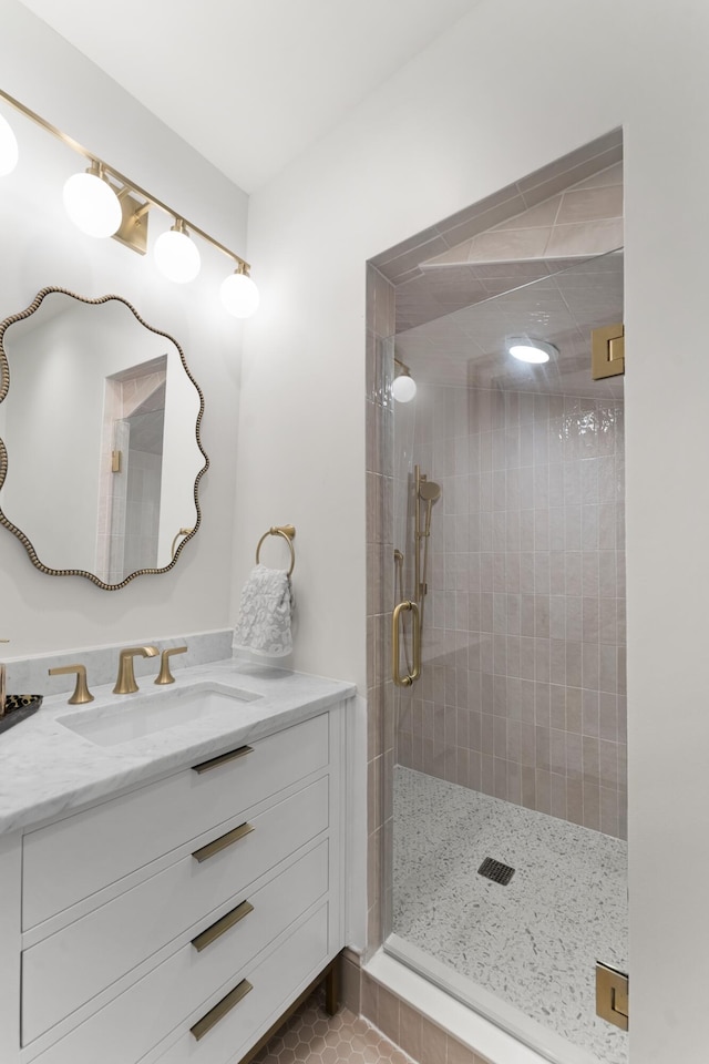 80 Smith St, Charleston, SC 29401 - full bath featuring vanity, a shower stall, and tile patterned floors