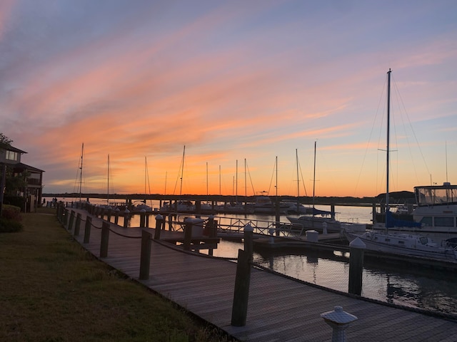 dock area featuring a water view