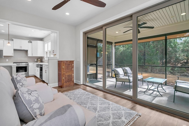 living room featuring light wood-type flooring