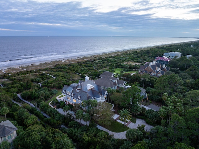 birds eye view of property featuring a view of the beach and a water view