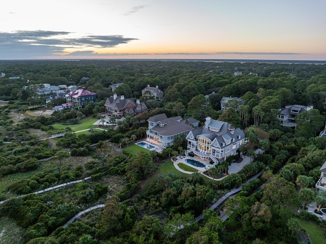 view of aerial view at dusk