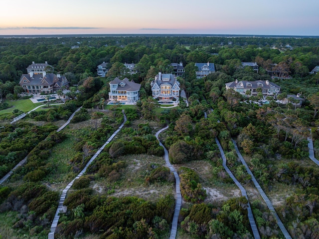 view of aerial view at dusk