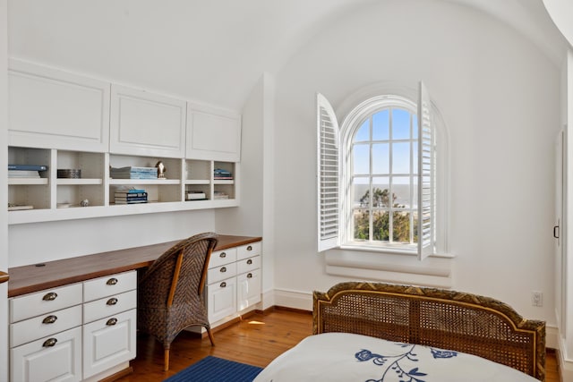 bedroom featuring vaulted ceiling and hardwood / wood-style floors