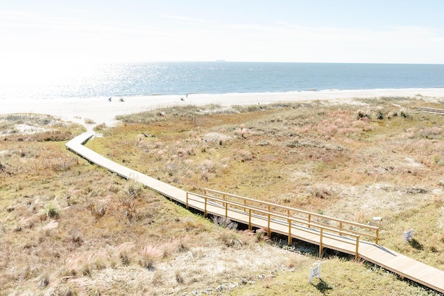 property view of water featuring a beach view