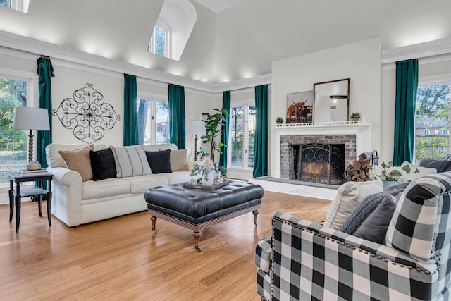 428 Carn St, Walterboro, SC 29488 - living area featuring wood finished floors, a fireplace, and vaulted ceiling