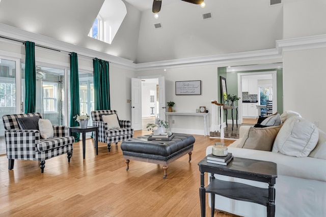 428 Carn St, Walterboro, SC 29488 - living room featuring a wealth of natural light, visible vents, a ceiling fan, and high vaulted ceiling