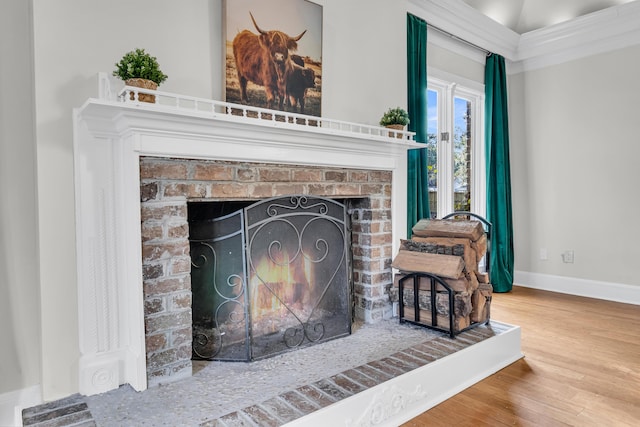 428 Carn St, Walterboro, SC 29488 - room details with baseboards, wood finished floors, and a fireplace