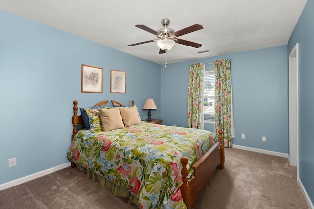 bedroom featuring carpet floors and ceiling fan