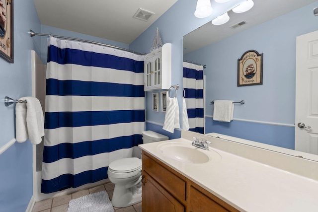 bathroom featuring vanity, tile patterned floors, and toilet