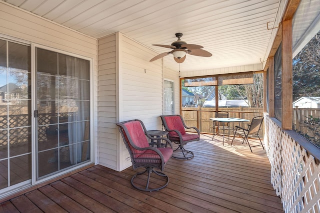 sunroom / solarium featuring wooden ceiling and ceiling fan