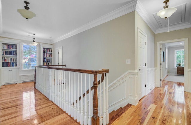 750 Navigators Run, Mount Pleasant, SC 29464 - corridor with attic access, an upstairs landing, light wood-type flooring, and crown molding