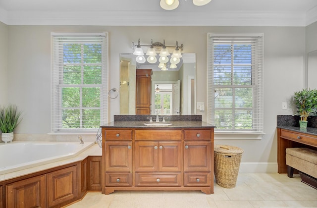 750 Navigators Run, Mount Pleasant, SC 29464 - full bath featuring vanity, plenty of natural light, a bath, crown molding, and tile patterned flooring