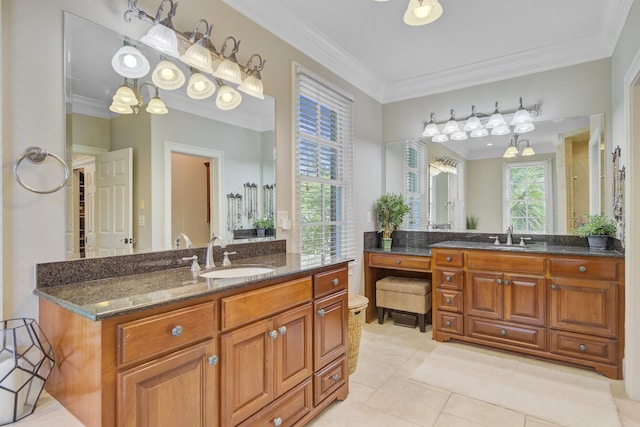 750 Navigators Run, Mount Pleasant, SC 29464 - bathroom with crown molding, two vanities, and tile patterned floors