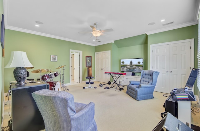 750 Navigators Run, Mount Pleasant, SC 29464 - carpeted home office featuring ceiling fan, ornamental molding, and recessed lighting