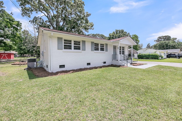 209 Pineview Dr, Goose Creek, SC 29445 - view of front of house featuring crawl space, a front yard, brick siding, and central air condition unit