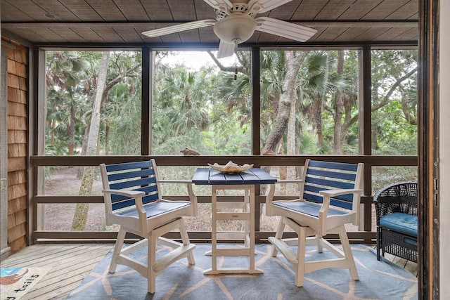 sunroom with plenty of natural light and ceiling fan