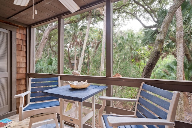 sunroom with wood ceiling