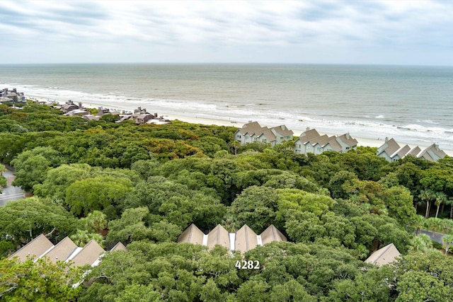 aerial view featuring a beach view and a water view