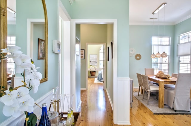 6159 Fieldstone Cir, Charleston, SC 29414 - corridor featuring light wood finished floors and ornamental molding