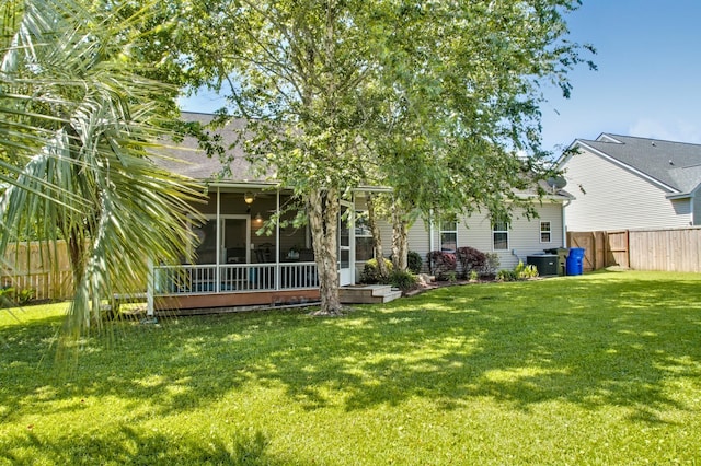 6159 Fieldstone Cir, Charleston, SC 29414 - rear view of house featuring a sunroom, a fenced backyard, and roof with shingles