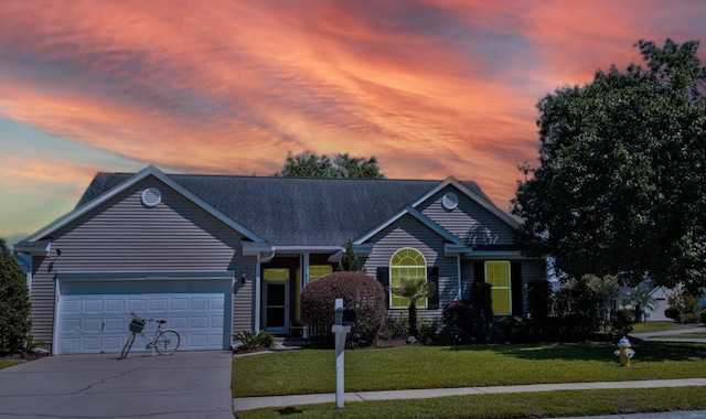 6159 Fieldstone Cir, Charleston, SC 29414 - ranch-style home featuring a lawn, driveway, an attached garage, and a shingled roof