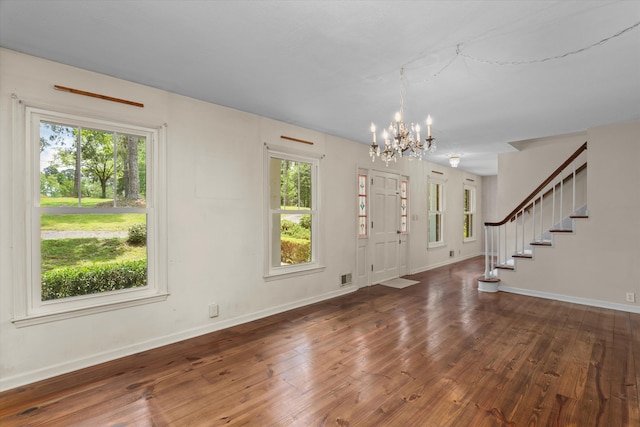 1019 Pinon Rd, North Augusta, SC 29841 - entryway with a chandelier, healthy amount of natural light, hardwood / wood-style floors, and stairway