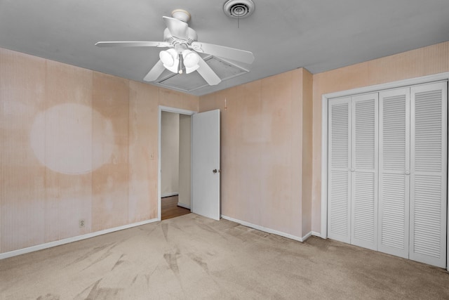 1019 Pinon Rd, North Augusta, SC 29841 - unfurnished bedroom with attic access, carpet, a closet, and ceiling fan