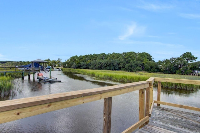 view of dock featuring a water view