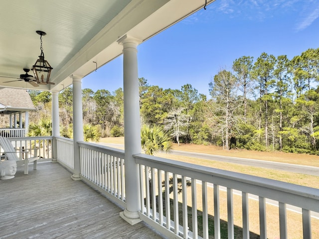 3381 Stockdale St, Mount Pleasant, SC 29466 - deck featuring ceiling fan, view of scattered trees, and a porch