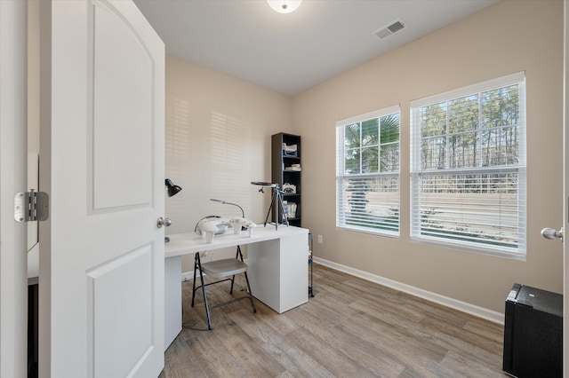 office area featuring light hardwood / wood-style flooring