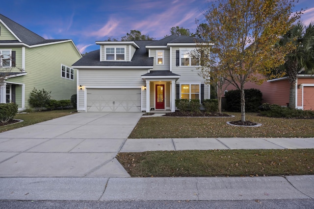 view of front of property with a lawn