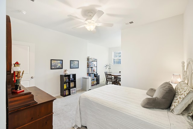 bedroom featuring carpet flooring and ceiling fan