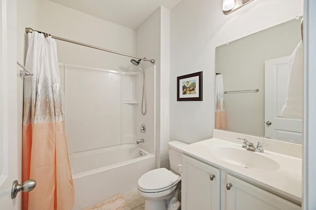 full bathroom with tile patterned floors, vanity, shower / bath combination with curtain, and toilet