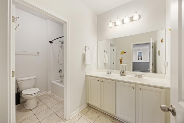 full bathroom featuring tile patterned floors, vanity, shower / bathing tub combination, and toilet