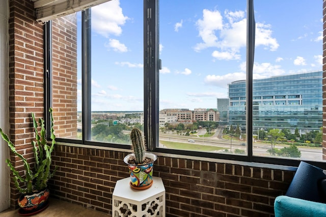 interior space featuring a city view