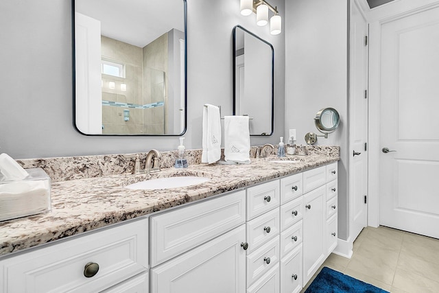 554 Tidewater Chase Ln, Summerville, SC 29486 - bathroom with double vanity, tiled shower, and tile patterned flooring