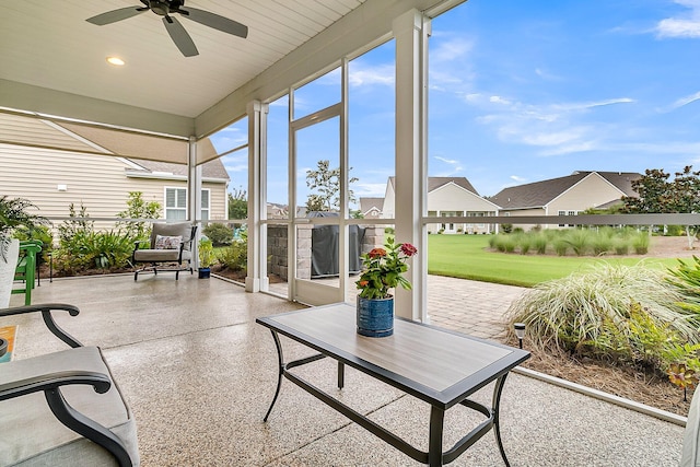 554 Tidewater Chase Ln, Summerville, SC 29486 - sunroom / solarium with a ceiling fan, speckled floor, recessed lighting, and a residential view
