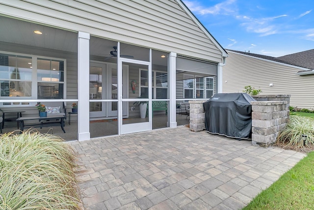 554 Tidewater Chase Ln, Summerville, SC 29486 - view of patio / terrace featuring area for grilling, a sunroom, and a ceiling fan