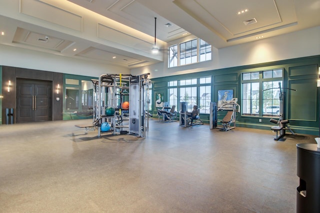 804 Buckler St, Summerville, SC 29486 - workout area featuring french doors, a towering ceiling, and a decorative wall