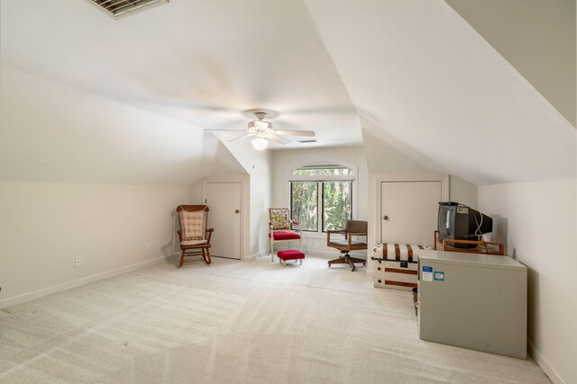 2938 Old Drake Dr, Seabrook Island, SC 29455 - sitting room with a ceiling fan, lofted ceiling, and carpet