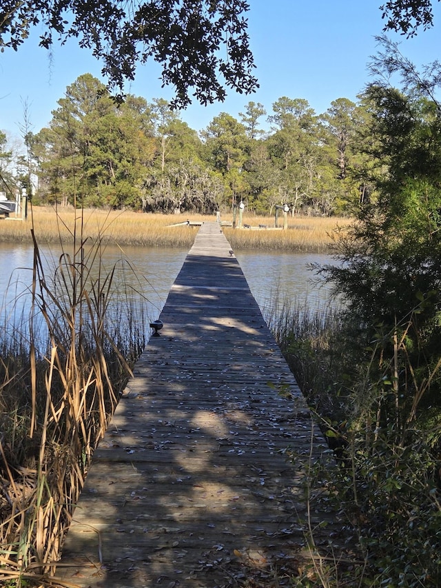 view of dock with a water view