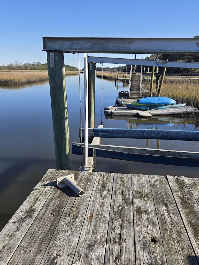 dock area with a water view