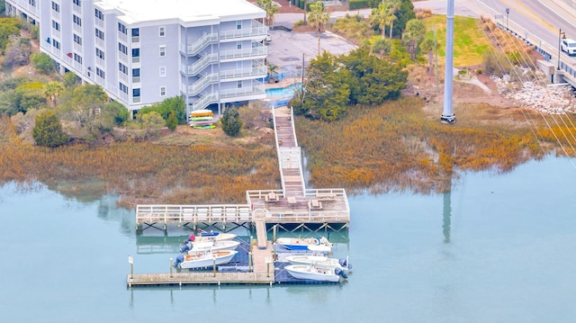 view of dock with a water view