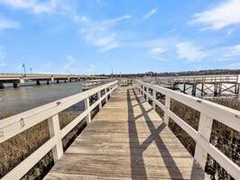 view of dock with a water view